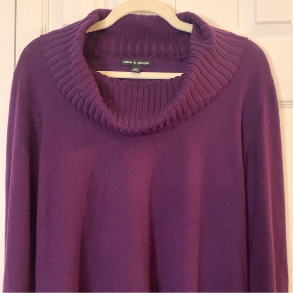 Cable & Gauge Sweaters - Cable & Gage Purple Long Sleeve Cowl Neck Sweater Size L